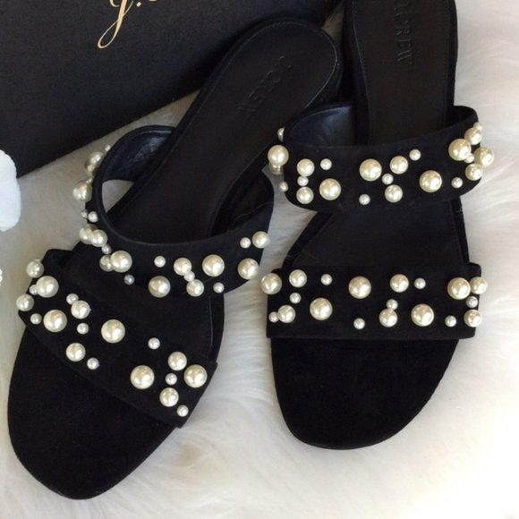 🧡 J. Crew Suede and Pearl Slide Sandals🧡